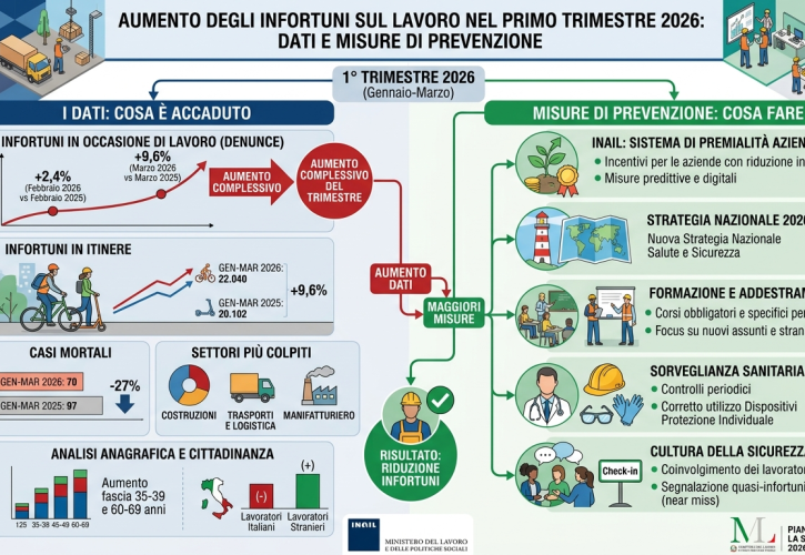Aumento degli infortuni sul lavoro nel primo trimestre 2026: dati e misure di prevenzione