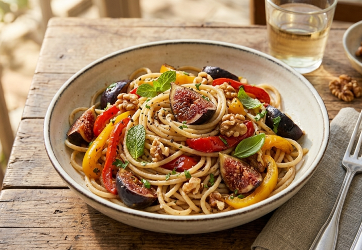 Spaghetti alla chitarra con fichi, peperoni e noci: un piatto sorprendente